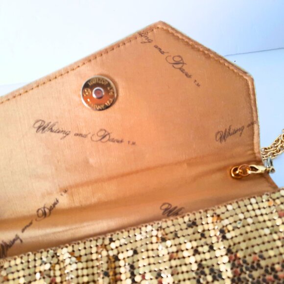 Whiting & Davis Clutch Gold Mesh Purse Evening Bag Detachable Crossbody Chain - Picture 12 of 16